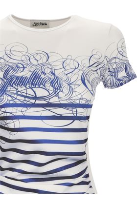 Lycra jersey T-shirt with Marinière Calligraphy print.      JEAN PAUL GAULTIER | 24/30-F-TS089J5550159